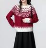 Suéter de Punto Jacquard Estilo Fair Isle Retro Navideño de Manga Larga para Mujer Invierno 2024 Nuevo Estilo Holgado Relajado Cuello Redondo