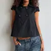 Polo Feminino Manga Curta Estilo Rua Retro Novo Verão Americano Cruzamento Botão Versátil Camiseta Atacado