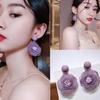 Aretes de Aguja Plateada con Diseño de Flor de Encaje, Aretes de Pétalos Morados, Pinzas para Orejas para Mujer, Elemento de Loto Hecho a Mano