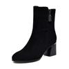 Botas de Cano Médio para Mulheres Outono e Inverno 2025 Novas Salto Grosso Fivela em Forma de U Botas de Couro Preto Estilo Europeu e Americano Botas de Cavaleiro Botas de Algodão com Forro de Lã para Mulheres