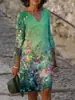 2026 Nuevo Vestido de Verano para Mujer con Estilo de Pintura al Óleo Transfronteriza, Cuello en V, Impresión 3D, Holgado, de Manga Corta, para Vacaciones en la Playa junto al Mar