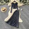 Conjunto de duas peças de tricô elegante e casual para mulheres, conjunto de outono com top de manga longa V-neck slim-fit e saia bodycon de cintura alta