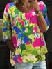 Nova Moda Feminina Transfronteiriça Amazon AliExpress 2024 Estampada Flor Redonda Casual Solta Camisa