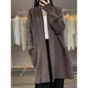 Cárdigan de punto 100% lana para mujer con cuello de solapa, textura acanalada, doble bolsillo, sin botones, ajuste holgado largo, manga larga