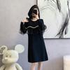 Invierno Transfronterizo Manga Larga Casual Cuello Redondo Gama Alta Lujo Ligero Versátil Vestido de Punto Suelto para Mujer Falda