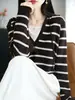 Suéter de Punto con Capucha de Lana Fina Nuevo Otoño/Invierno 2026 Manga Larga para Mujer Jersey de Bloques de Color Rayado Parte Superior Falsa de Dos Piezas