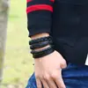 Punk Transfronteiriço Novo Conjunto de Contas de Madeira Pulseira de Couro Simples Ajustável Trançado DIY Moda Retrô Acessório de Mão