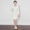 25111101-Luxo Leve Estilo Pequeno Aroma Nanyou Elegante Exquisito Roupas de Trabalho para Senhoras Vestido com Gola Pesada de Miçangas Outono e Inverno