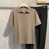 Camiseta polo de negocios de verano para hombre, fina, transpirable, elástica, de punto con solapa, de manga corta, color puro, informal, de media manga y corte ajustado