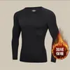 Conjunto térmico masculino quente, justo ao corpo, com forro de fleece, para outono e inverno, adequado para corrida ao ar livre, esportes e fitness, secagem rápida