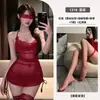 Lencería sexy en múltiples colores, malla de encaje hueca transparente con un cuello de bolsillo, uniforme de falda corta ajustado de dos piezas, disponible para dropshipping