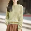 Cárdigan de Seda de Morera Cepillado sin Costuras Cuello Redondo para Mujer Otoño Invierno Cálido Holgado Ropa Exterior Estilo Francés para el Trabajo Top de Punto