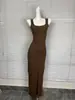 Nuevo Vestido Largo de Tirantes Retro con Abertura y Cuello en U Estilo Ims Kardashian de Jinjie