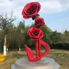 Escultura Grande de Flor Hueca de Acero Inoxidable Flor de Rosa Metálica Iluminación de Arte de Hierro Flor de Loto Adorno de Paisaje Exterior
