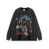 Camiseta de manga comprida estampada estilo retrô escuro hip hop high street europeia e americana, desbotada, lavada, masculina e feminina, moda hip hop transfronteiriça