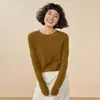 Suéter de Tricô Cashmere Liso Redondo de Alta Qualidade Prêt-à-Porter Novo Estilo 2026 para Mulheres, Blusa de Tricô Cashmere de Cabra Manga Longa Solta
