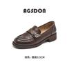 Mocasines Augu Shiden Negros para Mujer 2026 Nuevos Primavera y Verano Suela Gruesa Camelia Estilo Británico Retro Zapatos de Piel