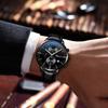 Relógio Multifuncional Dawn Masculino com Calendário Pulseira de Couro Preta Três Mostradores Seis Ponteiros À Prova d'Água Luminoso Cronógrafo Relógio de Quartzo