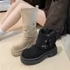 Botines estilo británico para adelgazar y realzar la altura, versátiles botas estilo Martin de suela gruesa para mujer, nueva colección otoño 2026, color caqui, botines western vaqueros