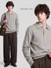 Ropa para hombre APO Suéter de punto de manga larga para hombre de lujo transfronterizo, estilo 'old money', corte holgado, cuello polo, suéter casual, top de capa interior
