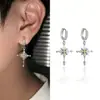 Ice-Clear Snowflake Cross Star Earrings for Men, Cool Style with Zircon Inlays, Fashionable Non-Pierced Ear Accessories
