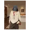Suéter Tejido Bordado de Cachorro Perezoso Americano Estilo Primavera Cuello Henley Botón Manga Larga Mujer Otoño Invierno Bloque de Color Parte Inferior