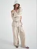 Conjunto de camisa de duas peças transfronteiriço, nova moda feminina europeia e americana da primavera de 2026, cardigã de peça única com decote V + conjunto de calça pantalona