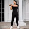Conjunto Esportivo Transfronteiriço Masculino Tendência Cor Sólida Conjunto de Duas Peças Camiseta Gola Redonda Slim Fit Moda Casual Conjunto Esportivo Masculino