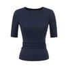 Venta al por mayor Exportación Transfronteriza Ropa de Mujer 2025 Verano Estilo Europeo y Americano Cuello U Manga Corta Cintura Plisada Camisetas Tops para Mujer Z625275