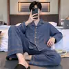 Pijama Cardigan para Hombre Primavera y Otoño Imitación Algodón Manga Larga 2026 Estilo Nuevo Talla Grande Holgado Conjunto de Ropa para el Hogar para Todas las Estaciones