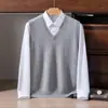 Suéter 100% caxemira pura para homens, novo modelo outono e inverno 2026, gola V, espessado, quente, colete de tricô, colete casual sem mangas
