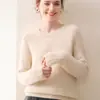 Otoño e Invierno Nuevo Suéter de Cachemira Versátil Tejido Superior de Punto Estilo Perezoso Casual Lana Manga Larga Cuello Redondo