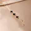 Colar com Pingente Longo de Franjas em Aço Inoxidável Venda Quente Transfronteiriça Corrente de Clavícula Dupla Camada Ouro 18K Luxo Acessível Joias de Alta Qualidade