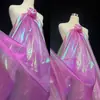 Tejido de Gasa Iridiscente Colorido Láser Encriptado Hilo Brillante Color Degradado Organza Material de Tela para Ropa