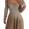 Sc2031 Celebridad de Internet Nuevo Modelo de Amazon Primavera y Otoño Europeo y Americano Brillante Vestido Tubo de Manga Larga para Mujer