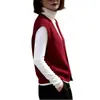 Chaleco de punto rojo retro francés con cuello en V para mujer, adecuado para ir al trabajo, de un solo pecho, elegante chaleco de punto para superponer