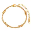 Estilo Ins Coreano Sencillo y Moderno Cadena Doble de Cuentas Pulsera de Acero de Titanio de Alta Calidad Chapada en Oro Real Personalizada para Mujer