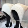 2025 Inverno Japonês e Coreano Original Novo Chapéu de Tricô de Lã com Proteção de Orelha de Pele de Coelho Feminino Chapéu de Orelha de Gato Cor Sólida Chapéu de Lã Quente