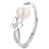 Anillo de Plata 925 Mariposa Circonita Anillo Abierto de Perla de Agua Dulce para Mujer Joyería de Mano de Nicho de Alta Gama Regalo del Día de San Valentín Chino
