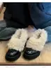 Versión en stock~ Zapatos de plataforma impermeables de tacón alto zapatos retro de pelo para mujer suelas gruesas slip-ons botas cálidas de algodón con terciopelo zapatos pequeños de cuero