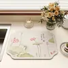Tapete Escorredor de Cozinha Estilo Chinês com Flores e Pássaros, Tapete Absorvente, Tapete Antiderrapante, Tapete de Controle de Água para Louças Domésticas, Tapete Resistente ao Calor para Mesa de Jantar