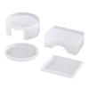 Kit de Moldes de Silicona para Resina de Cristal, Yeso, Posavasos Redondo, Cuadrado, Caja de Almacenamiento