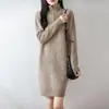 Vestido de lana pura con trenzado de rombos, suéter de cuello alto con media cremallera para mujer, de longitud media, estilo casual, engrosado para otoño e invierno