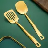 Nuevo Set de Utensilios de Cocina de Acero Inoxidable, Mini Utensilios de Cocina de 6 Piezas, Espátula China, Cucharón Pequeño para Sopa, Espátula para Pasteles, Olla Pequeña Dorada