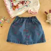Roupa Infantil Ningli para Meninas Camiseta Estampada Falsa de Duas Peças com Manga Curta Verão Fina Desenho Animado Top + Saia Jeans para Crianças e Bebês