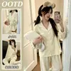Pijama Longo de Algodão Doce Francês para Primavera e Outono com Renda Toque de Luxo Pode Ser Usado Fora de Casa