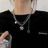 Coreano ins Plaid Bear Dupla Camada Titânio Aço Colar Mulheres Estilo Frio Moda Simples Nicho Design Sense Clavicle Chain