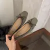 Mocasines retro de gamuza versátiles estilo coreano con punta cuadrada y boca poco profunda con lazo, zapatos planos sin cordones, bailarinas para mujer
