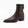 Botas Elásticas Adelgazantes Estilo Coreano Temperamento Mujer Estatura Baja con Faldas Punta Fina Tacón Grueso Versátiles para el Trabajo Tacón Medio Moda Botines
