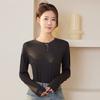 Camisa Base Modal Feminina Manga Longa Gola Redonda Primavera, Outono e Inverno 2024 Novo Estilo Interno Preto Top Justo